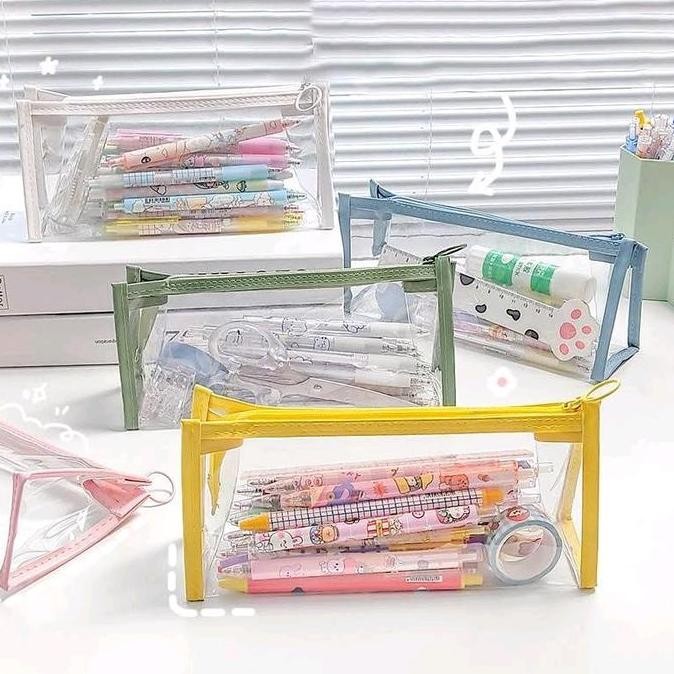 

Transparent Plastic Pensil Pouch Dompet Kotak Tempat Pensil Plastik Transparan