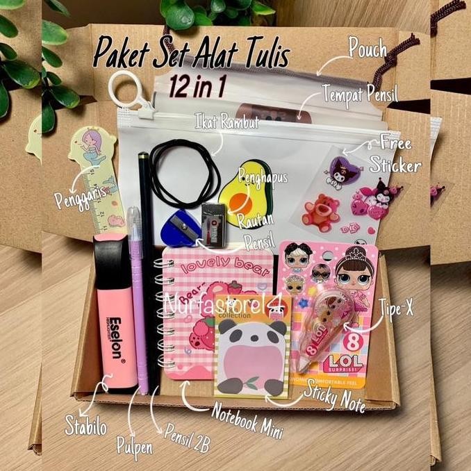 

12In1 Paket Set Alattulis Random |Giftbox/Hampers Surprise Kado Ultah Kado Bestie Pulpen Pensil Penghapus