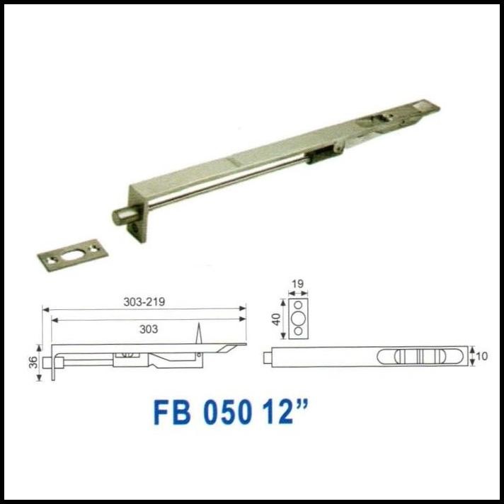 FLUSH BOLT DEKKSON FB 050 12" SSS Slot Atas Pintu Kayu 30 Cm 12 Inch