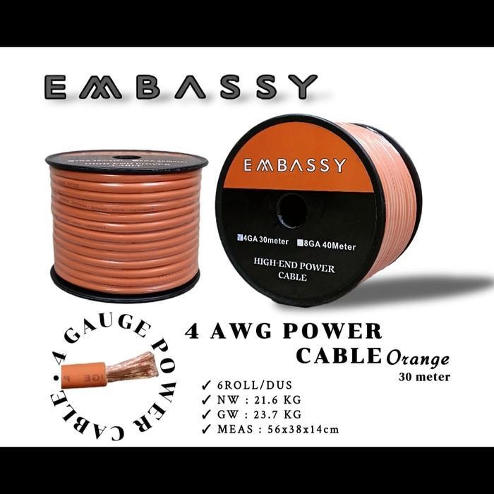 Kabel Speaker Embassy 4 AWG Power Cable Orange isi 30 meter Terbaik Berkualitas