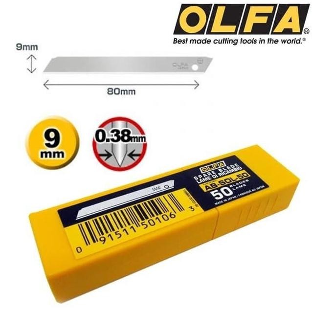 

Terlaris! Refill Blade Olfa Ab-Sol-50 9 Mm Spare Blade (50 Pcs)