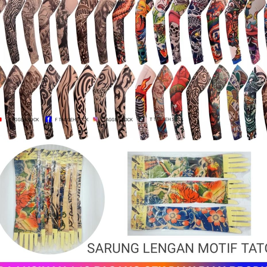 12 Pasang Sarung Lengan Motif Gambar Manset Tato