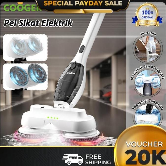 Cooger Pel Lantai Elektrik Electric Spin Mop Portable Alat Pel Listrik Kepala Ganda Multifungsi Meny