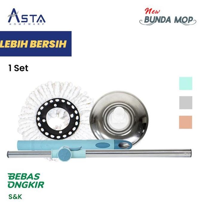 Asta Tongkat Pel Mop Set Kepala Pel Spin Mop Gagang Pel 1 Set Kain Pel
