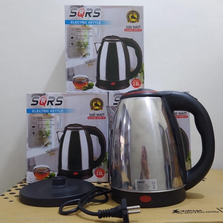 SQRS Teko Listrik 2 Liter Full Stainless Steel Pemanas Air Electric Kettle Ketel Besar Otomatis 500 