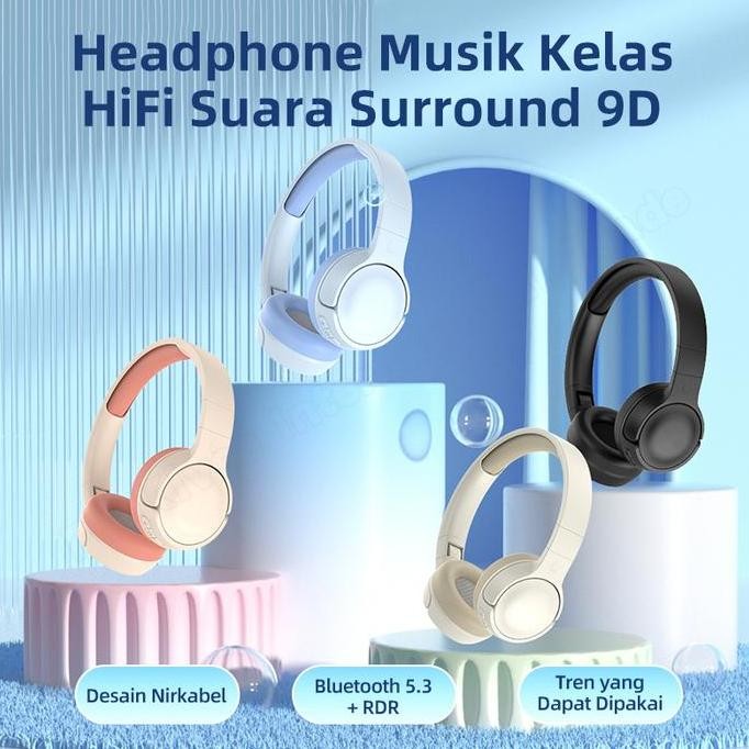)KIVEE Headphone Wireless Bluetooth 5.3 KV-TW143 Headset Music Gaming 6D HIFI Makaron Original