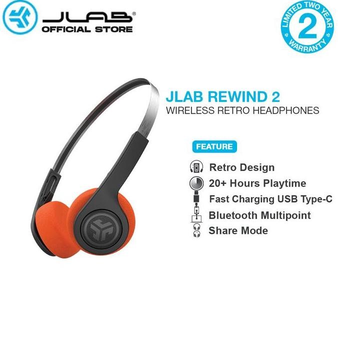 JLab Rewind 2 Wireless Retro Headset Headphone Earphone Mic Bluetooth