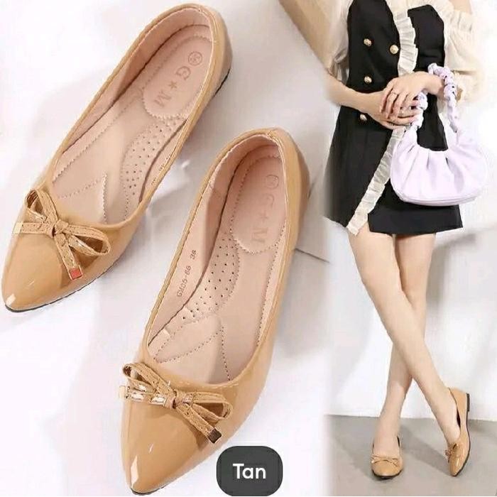 Ds Flatshoes Wanita Flatshoes Trendy Flatshoes Buat Kerja/Sekolah Flatshoes Glossy Pita Hitam