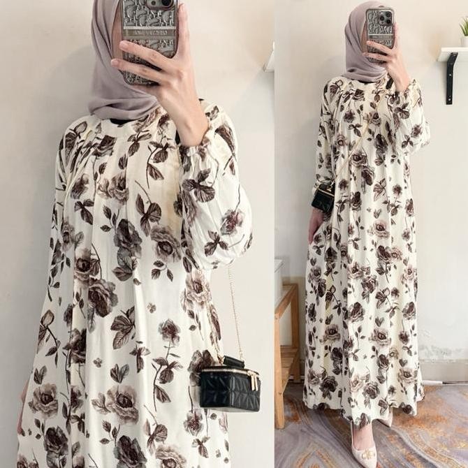 (Allthebest) Rosalia Dres Gamis Rayon Motif Bunga Kekinian Rayon Diamond