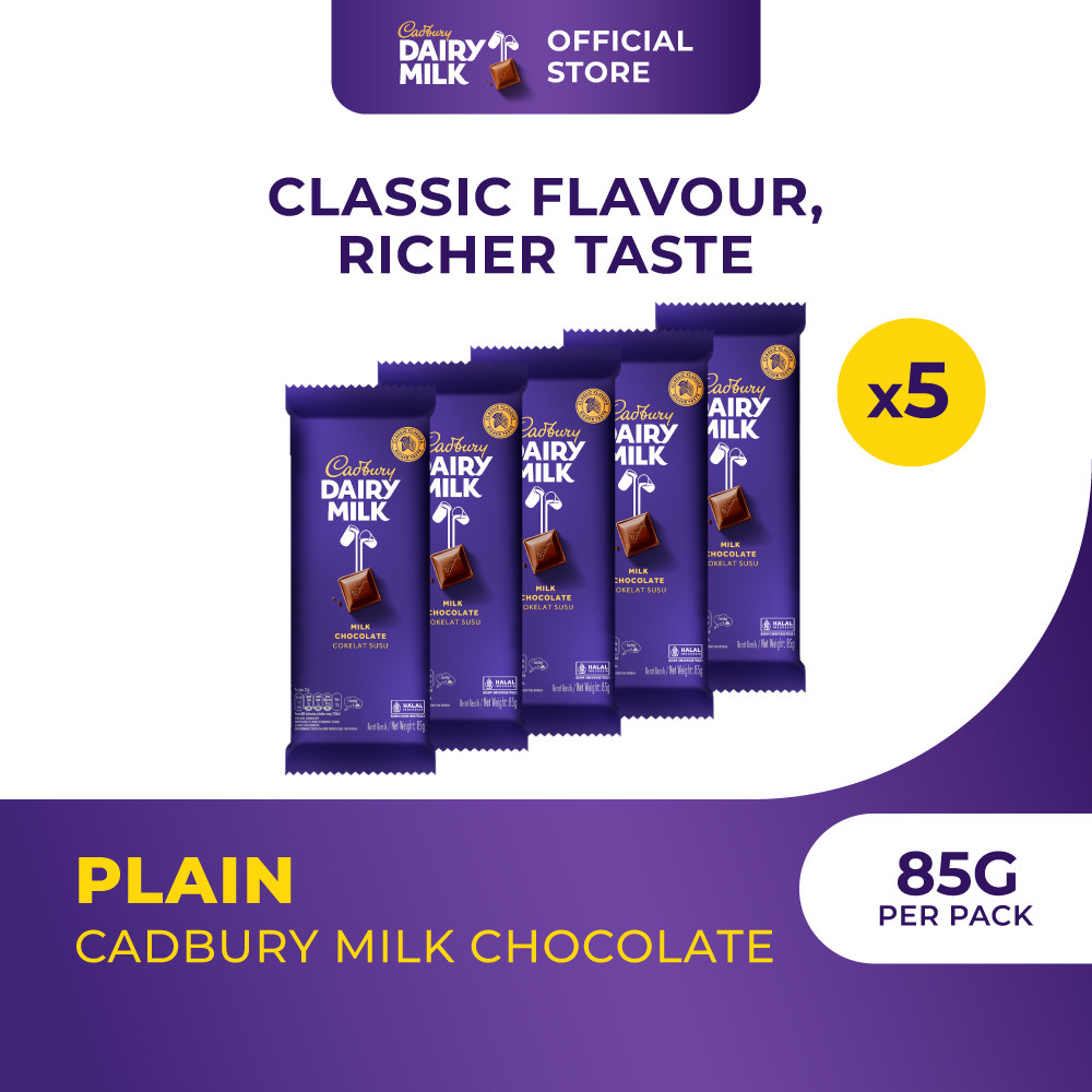 

Cadbury Dairy Milk Chocolate 85gr | Cokelat Susu Original Premium Cemilan Favorit Keluarga | Multi Pack x5