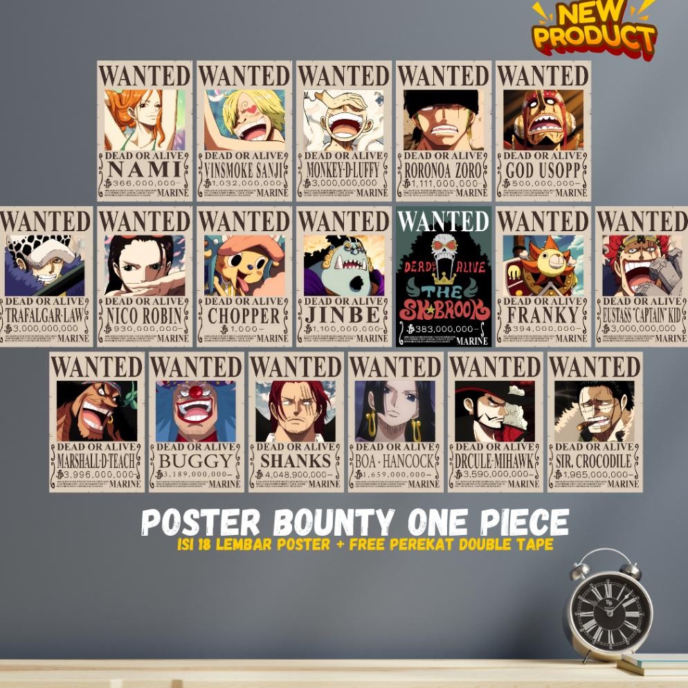 Bisa Cod 18 Pcs Poster Bounty One Piece Terbaru After Arc Wano New Bounty / Poster Dinding One Piece