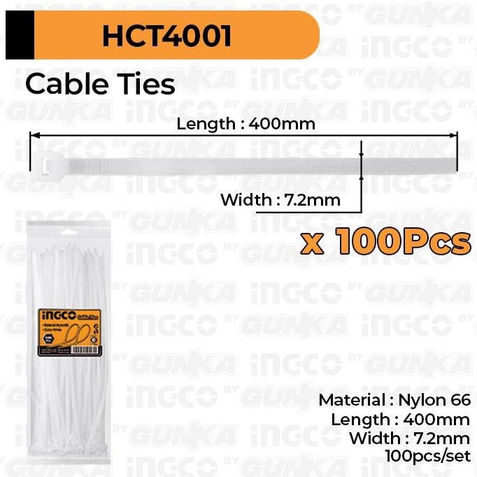 

Diskon! INGCO Cable Ties HCT4001 40cm Warna Putih Isi 100pcs Tali Kabel Nylon