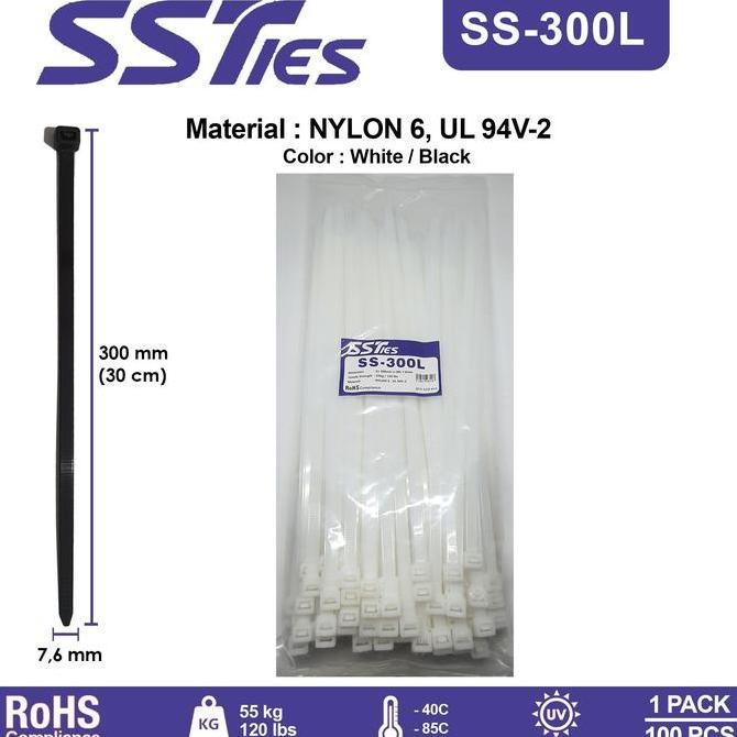 

Diskon! Kabel Ties Insulock SS300L 300x7.6mm Heavy Duty Nylon6 - 100pcs