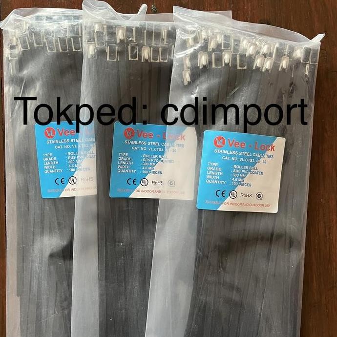 

Diskon! Cable Ties Stainless PVC Coated Vee-Lock 4.6x300mm - Tali Pengikat Anti Karat Isi 100pcs