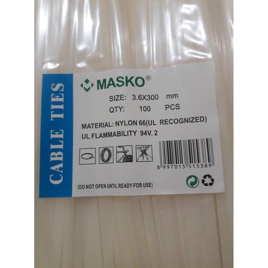

Diskon! MASKO Cable Ties 300mm x 3.6mm - Kabel Ties Nylon Tahan Lama