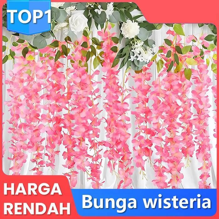 LFM 1 LUSIN WISTERIA JUMBO BUNGA PLASTIK WEDDING DEKORASI BUATAN Bunga Dekorasi Wedding Merah Putih 