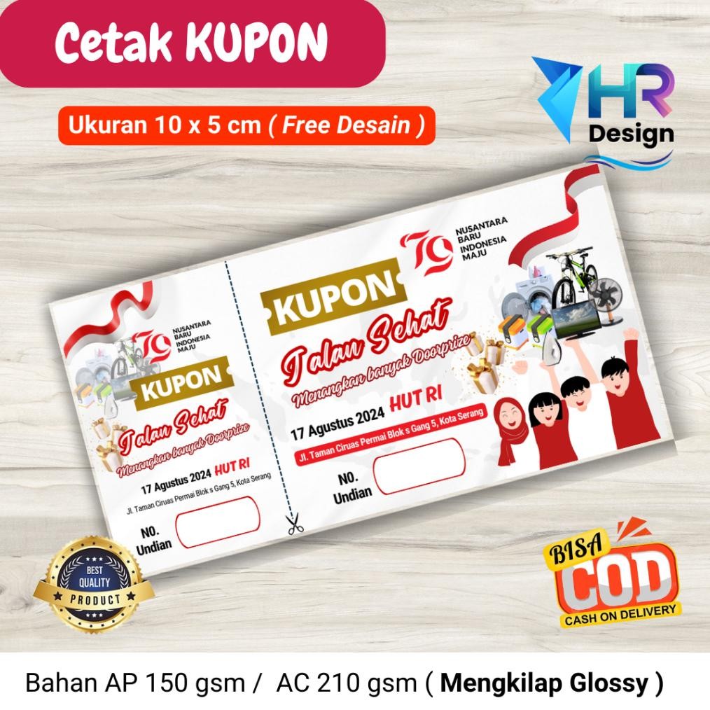 

He13 yt- [ ISI 100 Pcs ] Cetak Kupon Doorprize Hadiah 17 Agustus Free Desain / Kupon Jalan Sehat / Kupon HUT RI / Kupon Lomba / Kupon Jalan Santai Termurah Original