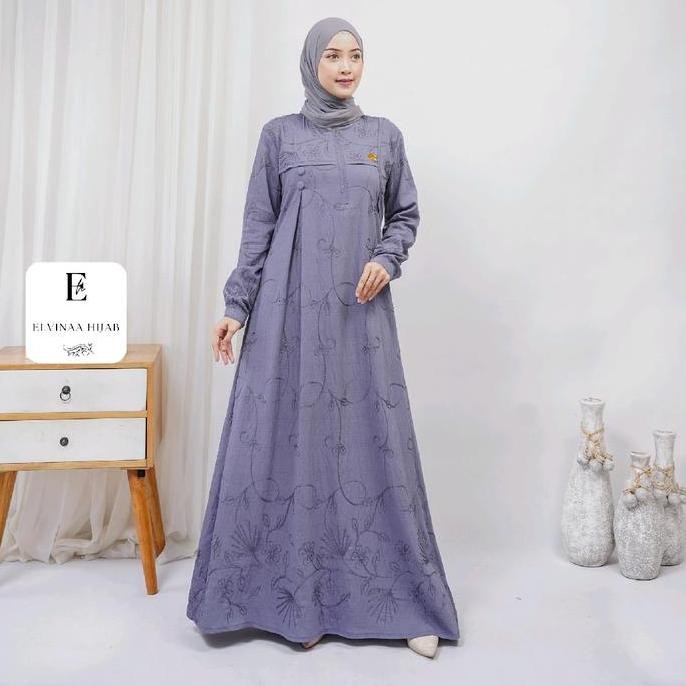 (Allthebest) KALUNA DRESS GAMIS POLO LINEN BORDIR PREMIUM