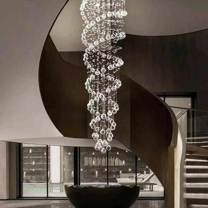 Lampu gantung kristal void tangga modern led spiral