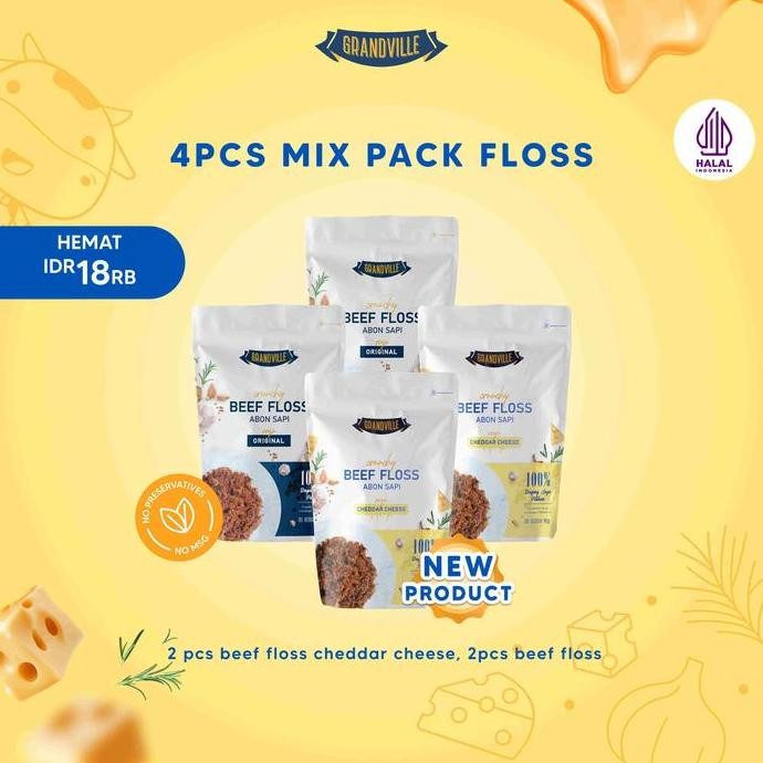 

4Pc Grandville Abon Mix Sapi CHEDDAR CHEESE [2Pc] & SAPI ORIGINAL [2Pc] - Non Msg Gluten Free