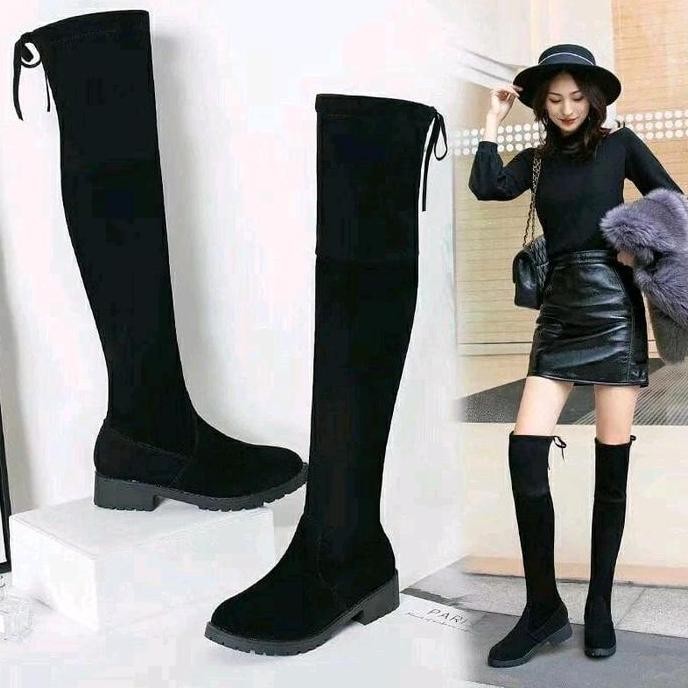 [Sepatuboots] WINTER BOOTS PANJANG DI ATAS LUTUT WANITA SHOES SEPATU FLAT KERJA B25 LB