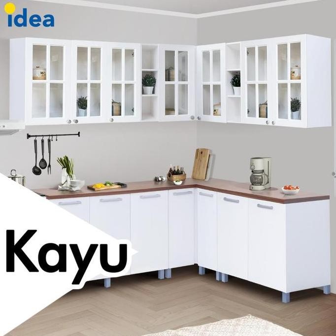 Kitchen Set Kayu Rak Dapur Modern Minimalis Bentuk L - Nebraska Kaca