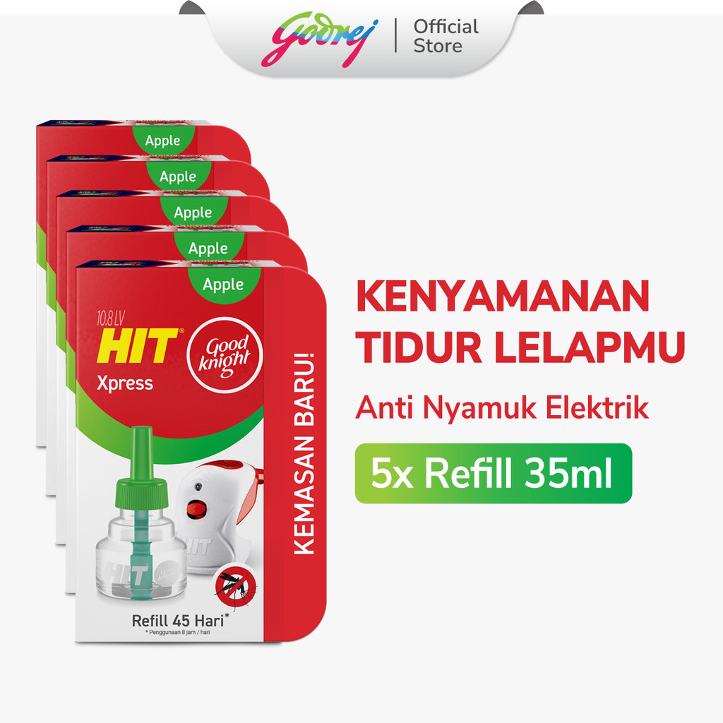 Hit Good Knight Xpress Refill Apple 45 Hari x5- Refill Obat Nyamuk Elektrik - Bunuh Nyamuk Penyebab 