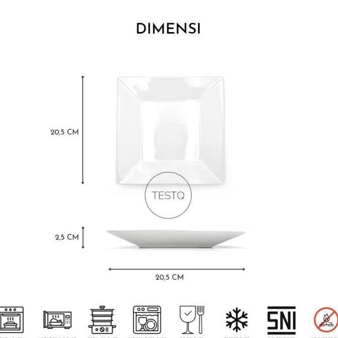 (Allthebest) Piring Saji Makan Persegi Kotak Segi 4 Keramik Porselen SNI Putih