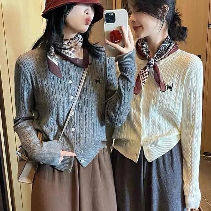 Murah Atasan Rajut Wanita Dengan Syal Motif Y6295 - Cardigan Rajut Dengan Scarf - Top, Baju, Lembut,