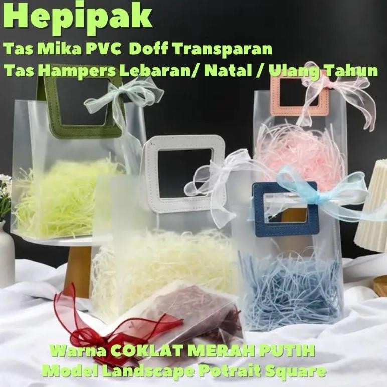 

( 10pcs ) Tas Mika PVC Doff Transparan Gagang Kulit Premium / Goodie Bag PVC DOFF Leather Handle / Lebaran Natal Imlek Ulang Tahun aSt