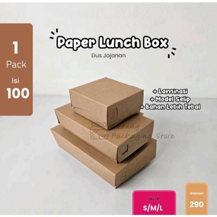 

100 Pcs / Paper Lunch Box Selip/ Luch Box Kraft / Dus Jajanan Tebal / Dus Jajalanan Kekinian / Gramasi 290/Laminasi