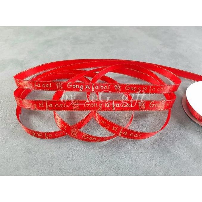 

Baru Pita Imlek Merah Gold 1.2cm x 20 Yard Ribbon Chinese New Year Gong Xi Fa Cai