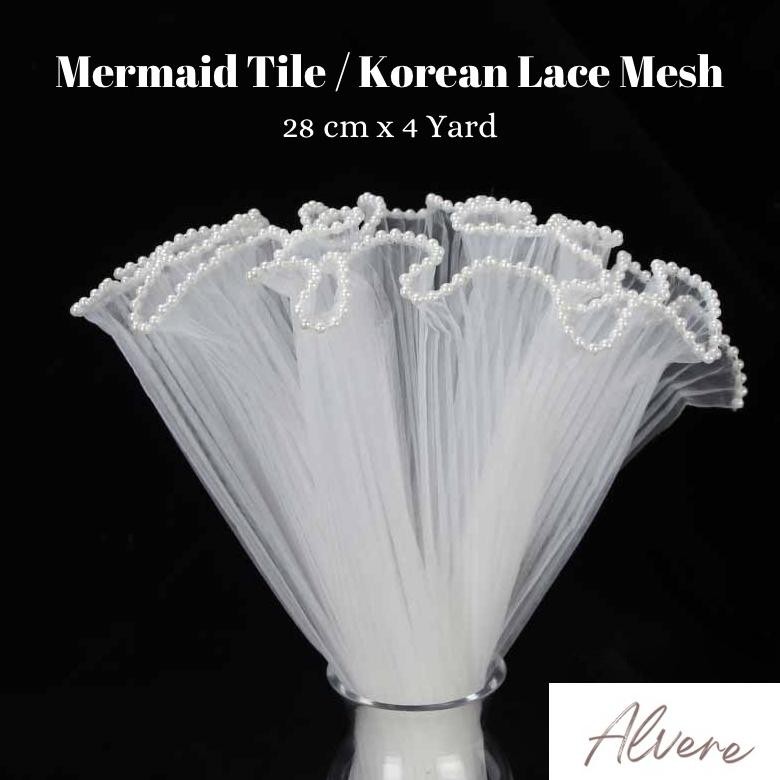 

Korean Lace Mesh Mermaid Tile Pearl Flower Wavy Keriting Mutiara Renda Wrapping Buket aSt