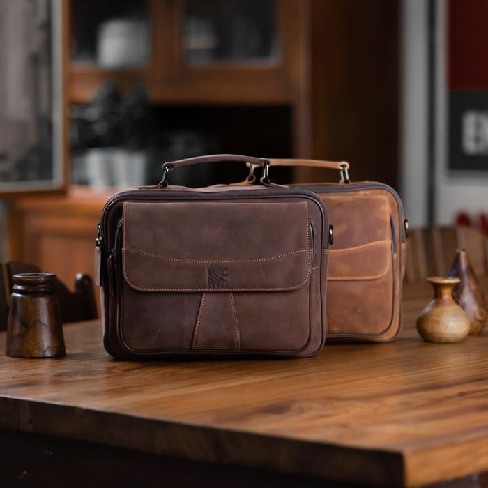 UT Reven Leather Reven Bima - Tas Selempang Kerja Pria Kulit Sapi Asli Free Dompet STNK