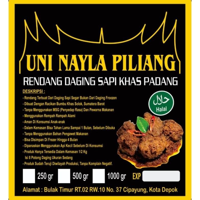 

*Uni Nayla Piliang* Rendang Daging Sapi 350Gr..700Gr..1300Gr Terbaru
