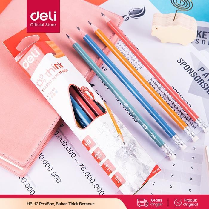 

DD Deli Pensil Plastik HB 12PCS/Kotak, dengan Ujung Penghapus, Bentuk Segitiga EU50000 Alat Biru