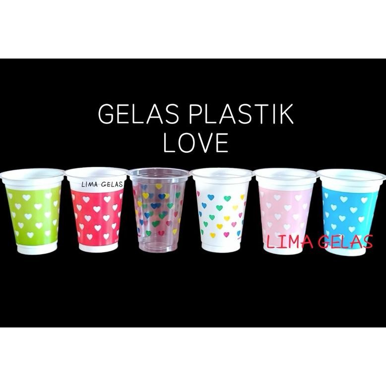 Bisa Cod Gelas Plastik 220Ml Love/Gelas Plastik Love Warna/Gelas Love Isi 50 Pcs ||