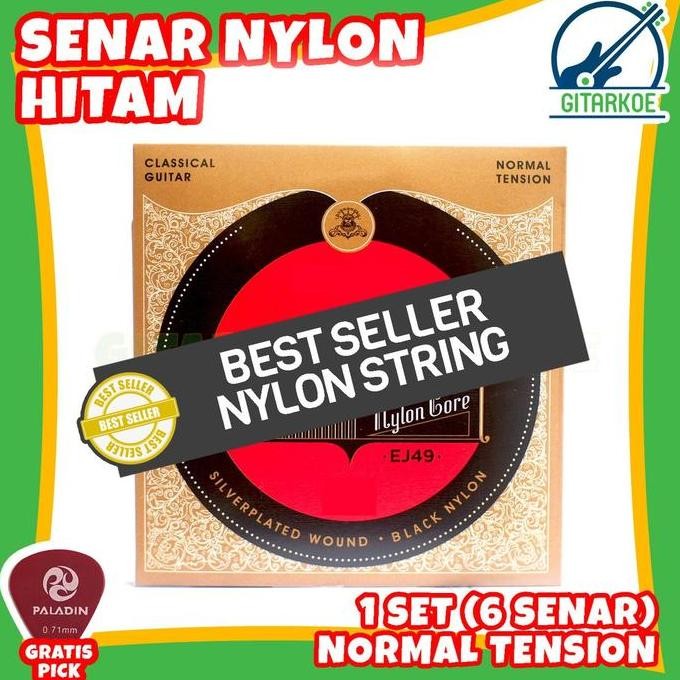 Siap Kirim Senar Gitar Nylon Classic Ej49 - Senar Nilon Hitam Normal Tension 1 Set