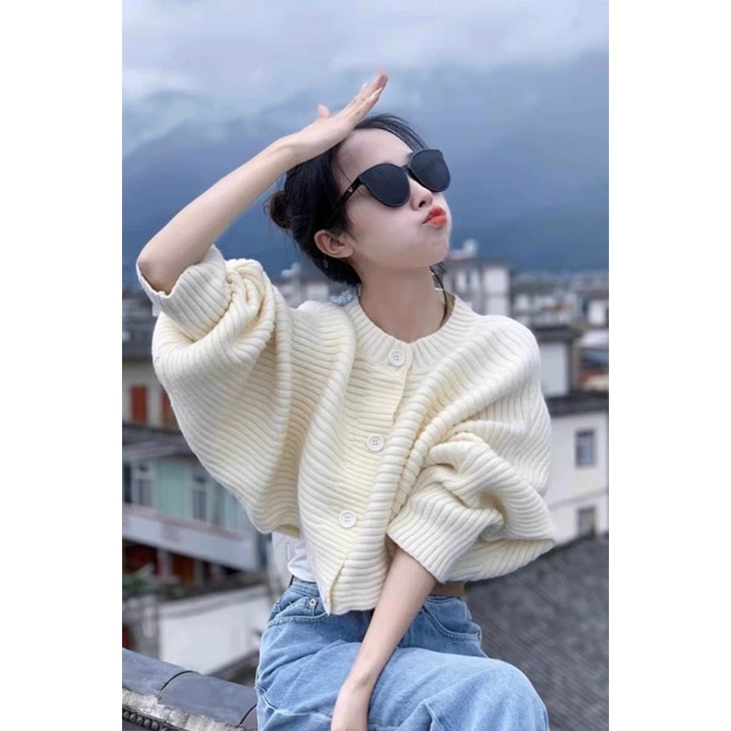 Kardigan Rajut Putih Sweater Mantel untuk Wanita