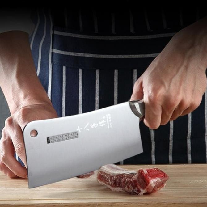 Pisau Golok Dapur Potong Daging Pisau Baja Besar Super Tajam Stainless