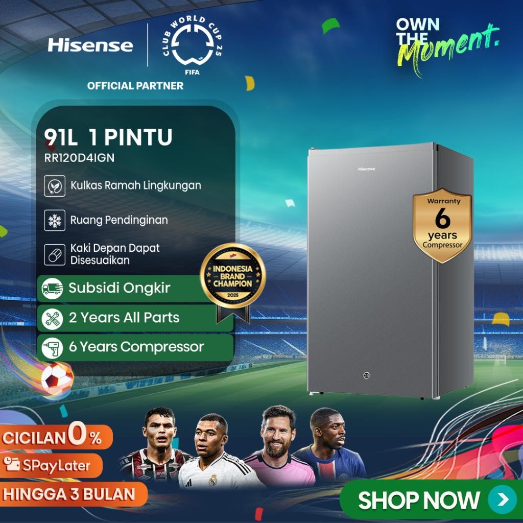 NS Hisense Kulkas 1 Pintu (Refrigerator) Lemari Es Kapasitas 91L RR120D4IGN - SilverReversible Door 