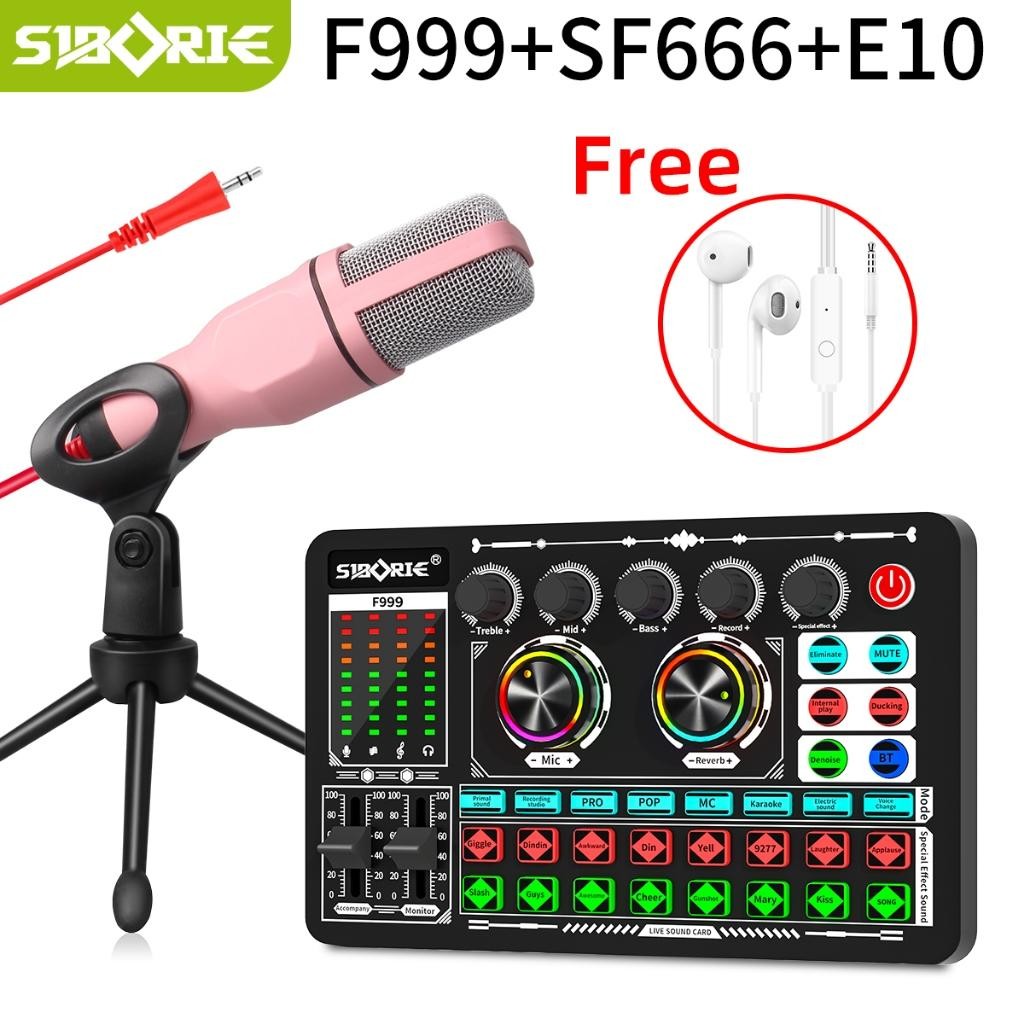 NS Siborie F999 soundcard+SF666 mic paket lengkap Full SET 100% Original Siap COD
