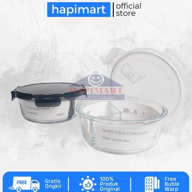 Glasslock Wadah Tempat Makanan Bulat 3 Sekat Hitam Dan Putih Satuan