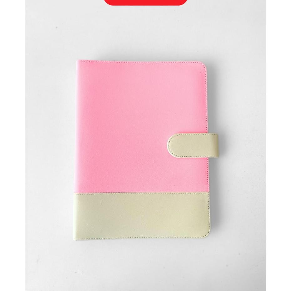 

Flashee Binder Cover Kulit A5 Notebook Organizer Jurnal Krem Pink Muda Agenda Polos A5 Ring 20