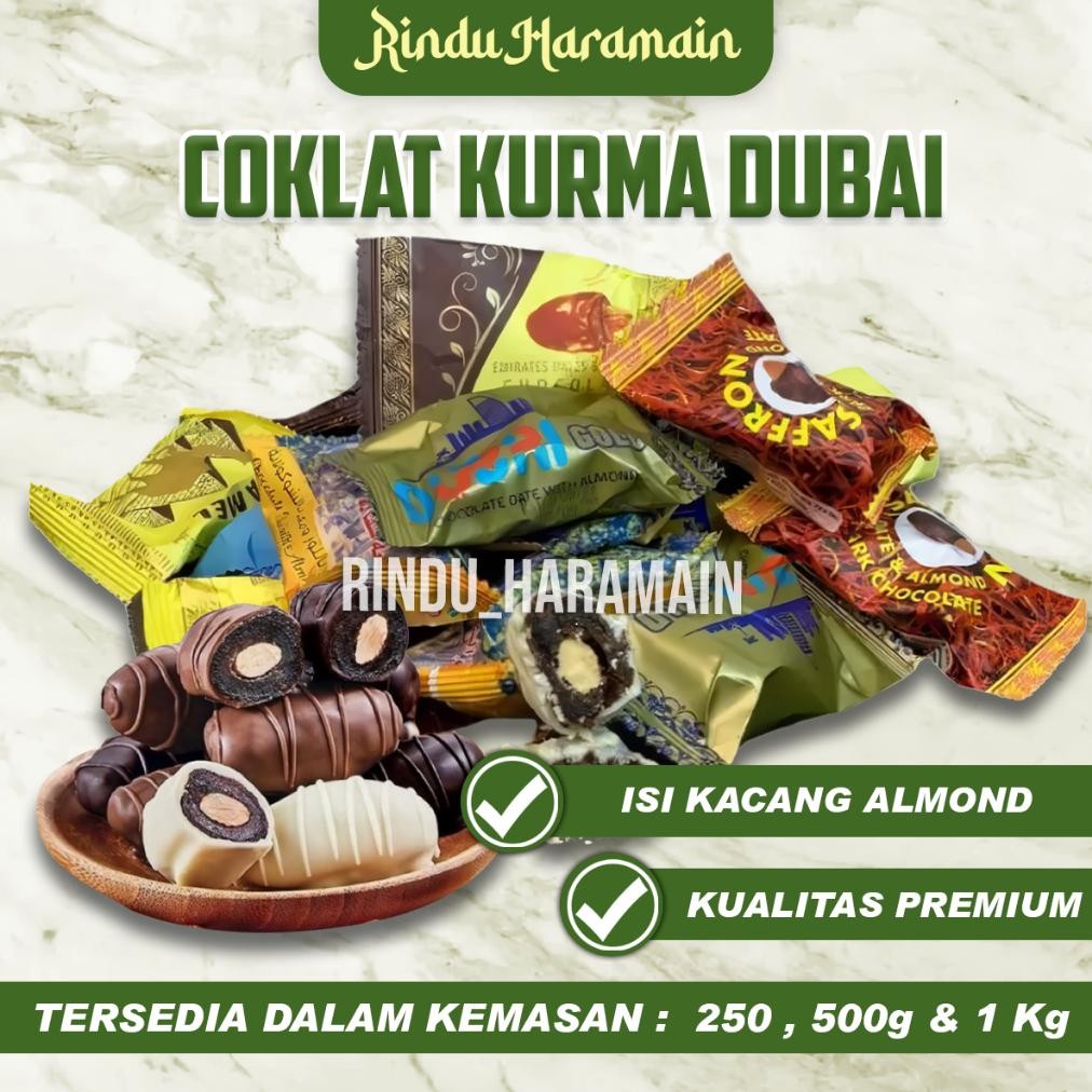 

Coklat Kurma Isi Kacang Almond / Coklat Arab Dubai Premium Asli Mix 1Kg / Oleh Oleh Haji Dan Umroh