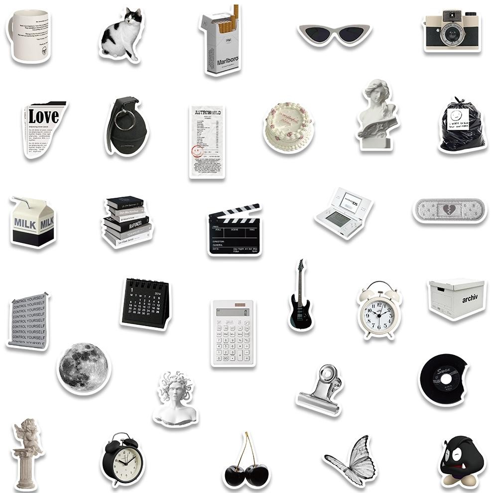 

Stiker Set Stiker Paket 61PCS Simplicity Stiker lucu Black and WhiteAnti Air Stikers Berperekat Waterproof sticker decal buat Motor Helm Buku Journal Koper Casing HP Laptop Botol Minum BZ-64