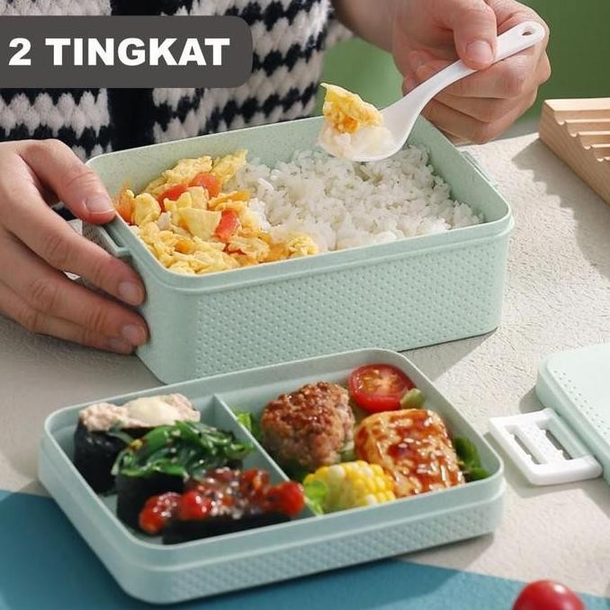 Kotak Bekal Pp Jerami Gandum / Lunch Box 2 Susun 1000 Ml Bpa Free