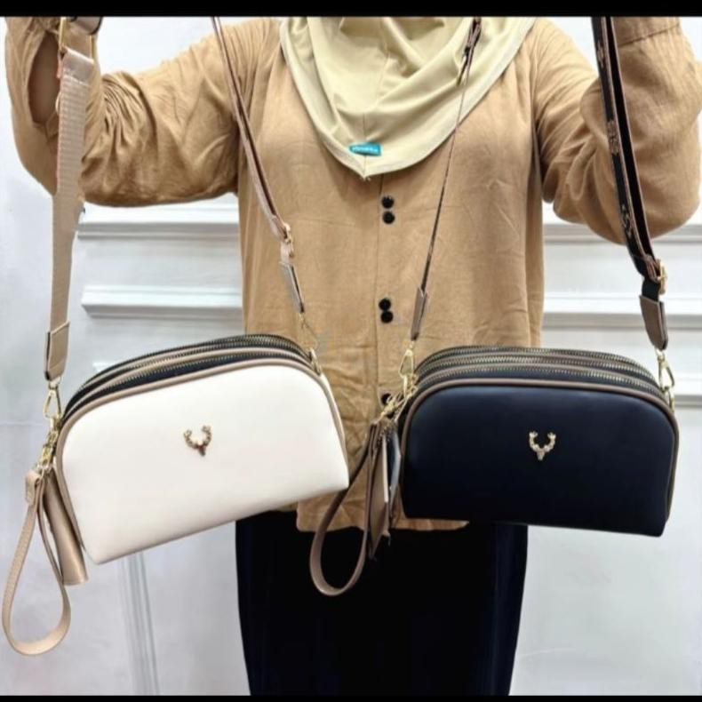 Lokal Premium - Tas Selempang Wanita 3Ruang Simpel Polos Multifungsi Tas selempang wanita kekinian T