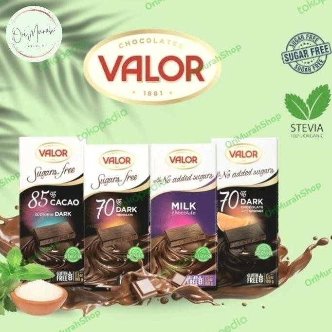 

RPS Coklat Valor 85% 70% Sugar Free Dark Chocolate Milk Truffle Creamy Orange Cokelat Hitam Batang Bebas Gula Import 100g