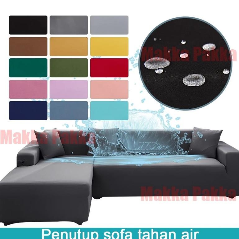 Waterproofing Sofa Cover Pattern Polos Sarung Sofa Sudut Elastis Tahan Air 1/2/3/4 Kursi Penutup Sof